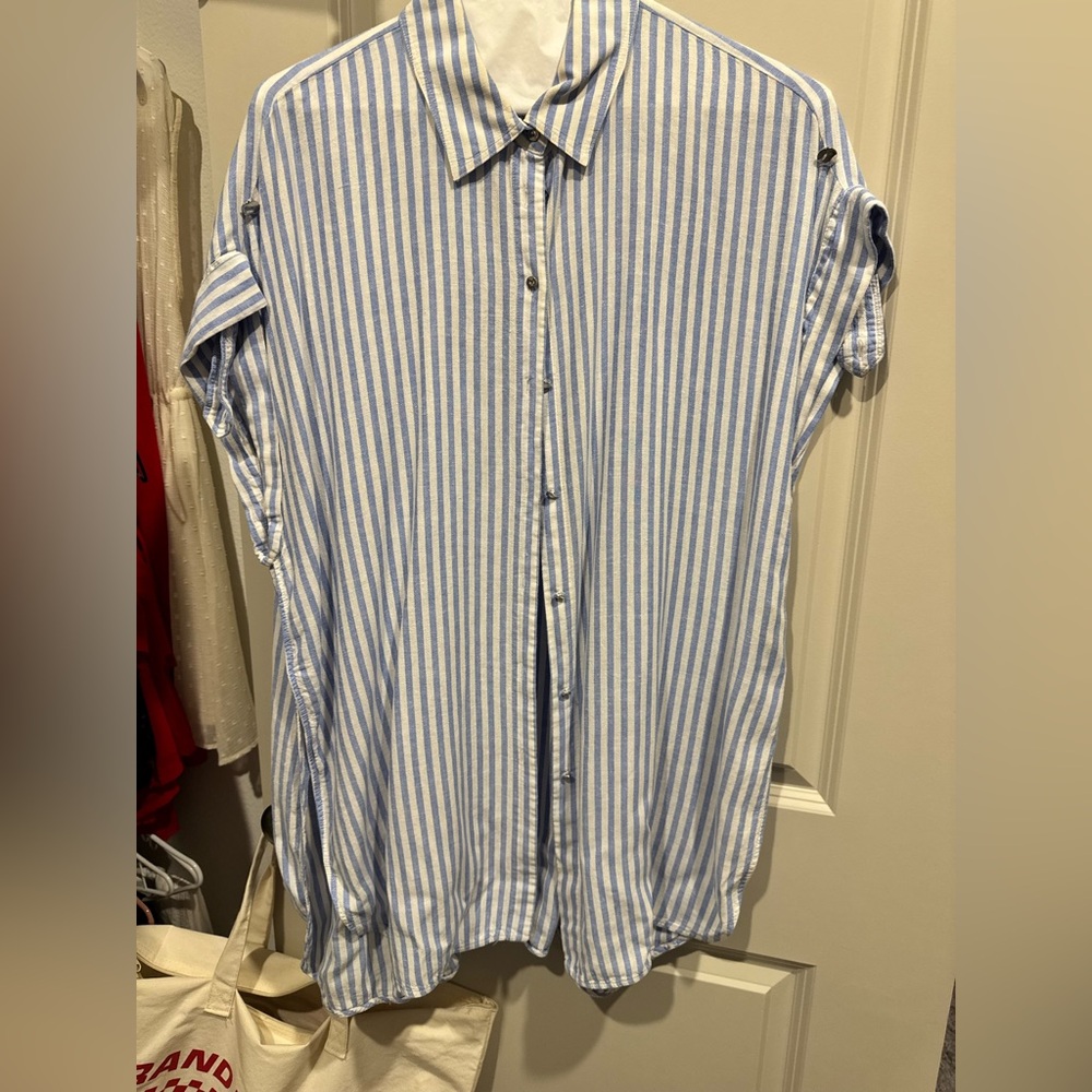 Zara Blue and White Striped Blouse
